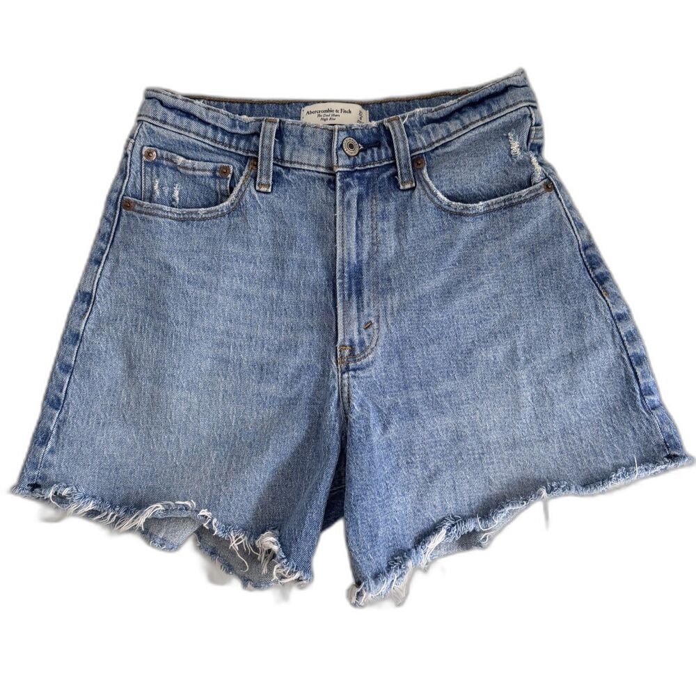Abercrombie & Fitch Curve Love Dad Shorts 27/4 High Rise Distressed Denim 5"